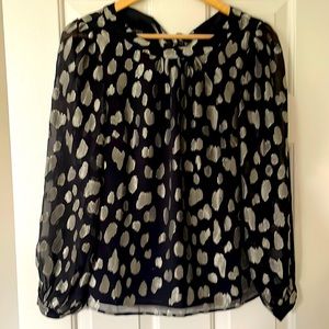 Talbots Long Sleeve Metallic Top Blouse - Black Silver Metallic - Size XS - NWT